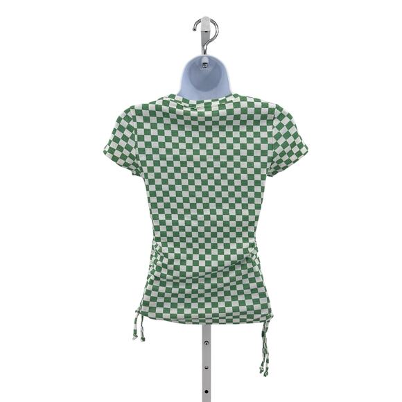Mighty Fine Green Check St Patricks Day T-Shirt Womens XS Adjustable Tie Ruched - Picture 4 of 8